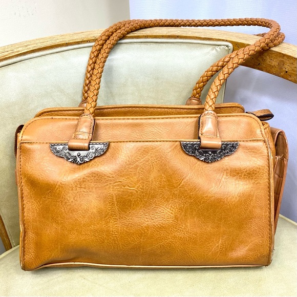 Handbags - Cognac Western Style Tote Shoulder Bag Braided Straps Tan Brown Handbag Purse